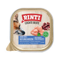 Produktbild von Rinti Leichte Beute Hundefutter Huhn pur und Geflügelherzen Monoprotein Stückchen in Sauce 18x300g