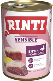 Produktbild von Rinti Sensible Hund Nassfutter Adult Ente und Huhn Hypoallergen Stückchen in Sauce 12x400 g - 12 x 400 g