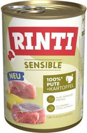 Produktbild von Rinti Sensible Hund Nassfutter Adult Pute Stückchen in Sauce Hypoallergen Monoprotein 12x400 g