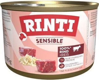 Produktbild von Rinti Sensible Hundefutter Rind und Reis Stückchen Hypoallergen Glutenfrei 12x185g - 12 x 185 g