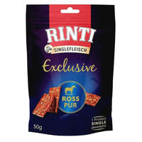 Produktbild von Rinti Singlefleisch Exclusive Snack Pferd getreidefrei Monoprotein Trockenfleisch 50 g - 12 x 50 g