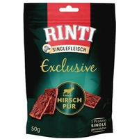 Produktbild von Rinti Singlefleisch Exclusive Snack Pur Hirsch Trockenfleisch für Hunde getreidefrei und hypoallergen 2x50g