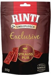 Produktbild von Rinti Singlefleisch Exclusive Snack Pur Strauß Trockenfleisch Getreidefrei Hypoallergen Monoprotein 2x50g - 2 x 50 g