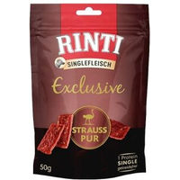Produktbild von Rinti Singlefleisch Exclusive Snack Pur Strauß Trockenfleisch Getreidefrei Hypoallergen Monoprotein 2x50g - 2 x 50 g