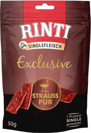 Rinti Singlefleisch Exclusive Snack Strauß Trockenfleisch Monoprotein Getreidefrei für Hunde Adult - 12 x 50 g – Bild 1 von 7