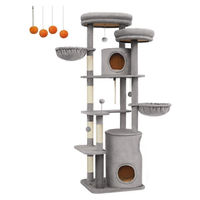 Produktbild von Robuster Katzen Kratzbaum Kletterturm aus Plüsch und Sisal Hellgrau 60 x 55 x 196 cm