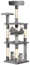 Robuster Katzenkratzbaum mit Hängematte in Grau, L40 x B40 x H132 cm – Bild 1 von 2