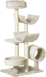 Robuster Katzenkratzbaum mit Tunnel und Spielzeug in Beige, 50x40x105 cm aus Plüsch und Sisal – Bild 1 von 1