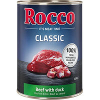 Produktbild von Rocco Classic Hundefutter Adult Rind mit Ente Stückchen in Sauce Getreidefrei 24 x 400 g - 24 x 400 g