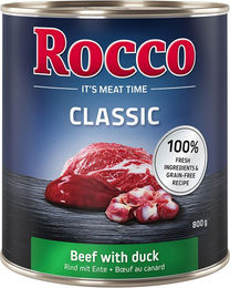 Produktbild von Rocco Classic Hundefutter Adult Rind mit Ente Stückchen in Sauce getreidefrei 6 x 800 g - 6 x 800 g