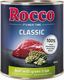 Produktbild von Rocco Classic Hundefutter Adult Rind mit Grünem Pansen Stückchen in Sauce Getreidefrei 6 x 800 g - 6 x 800 g