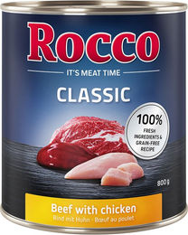 Produktbild von Rocco Classic Hundefutter Adult Rind mit Huhn Stückchen in Sauce getreidefrei 6 x 800 g - 6 x 800 g