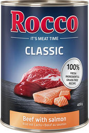 Produktbild von Rocco Classic Hundefutter Adult Rind mit Lachs Stückchen in Sauce getreidefrei 24 x 400 g - 24 x 400 g