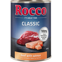 Produktbild von Rocco Classic Hundefutter Adult Rind mit Lachs Stückchen in Sauce getreidefrei 24 x 400 g - 24 x 400 g