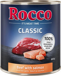 Produktbild von Rocco Classic Hundefutter Adult Rind mit Lachs Stückchen in Sauce getreidefrei 6 x 800 g - 6 x 800 g