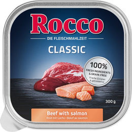 Produktbild von Rocco Classic Hundefutter Adult Rind mit Lachs Stückchen in Sauce Getreidefrei 9 x 300 g