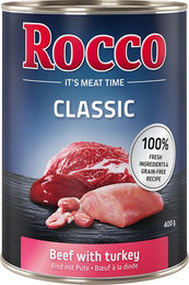 Produktbild von Rocco Classic Hundefutter Adult Rind mit Pute Stückchen in Sauce getreidefrei 24 x 400 g - 24 x 400 g