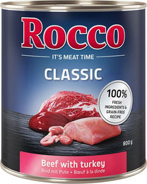 Produktbild von Rocco Classic Hundefutter Adult Rind mit Pute Stückchen in Sauce getreidefrei 6 x 800 g - 6 x 800 g