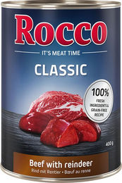 Produktbild von Rocco Classic Hundefutter Adult Rind mit Rentier Stückchen in Sauce getreidefrei 24 x 400 g