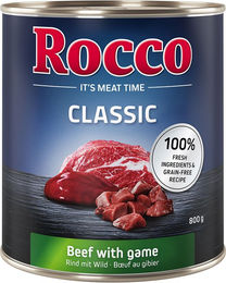 Produktbild von Rocco Classic Hundefutter Adult Rind mit Wild Getreidefrei Stückchen in Sauce 6 x 800 g - 6 x 800 g