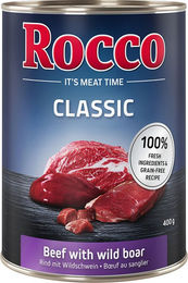 Produktbild von Rocco Classic Hundefutter Adult Rind mit Wildschwein Stückchen in Sauce getreidefrei 24 x 400 g - 6 x 400 g