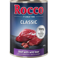 Produktbild von Rocco Classic Hundefutter Adult Rind mit Wildschwein Stückchen in Sauce getreidefrei 24 x 400 g - 6 x 400 g
