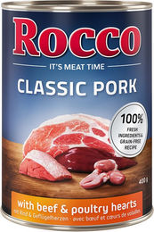 Produktbild von Rocco Classic Hundefutter Adult Schwein mit Rind und Geflügelherzen getreidefrei 6 x 400g - 6 x 400 g