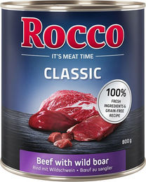 Produktbild von Rocco Classic Hundefutter Adult Stückchen in Sauce Rind mit Wildschwein Getreidefrei 6 x 800 g - 6 x 800 g
