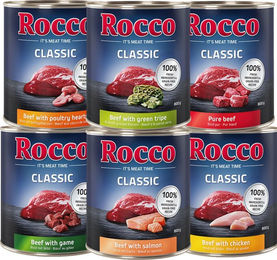 Produktbild von Rocco Classic Probiermix Hund Adult Getreidefrei mit hohem Fleischanteil 6 x 800 g Dose - 6 x 800 g