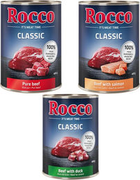 Produktbild von Rocco Classic Probiermix Hund Adult Stückchen in Sauce Rind Lachs Ente Getreidefrei 6 x 400 g - 6 x 400 g