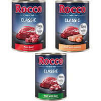 Produktbild von Rocco Classic Probiermix Hund Adult Stückchen in Sauce Rind Lachs Ente Getreidefrei 6 x 400 g - 6 x 400 g