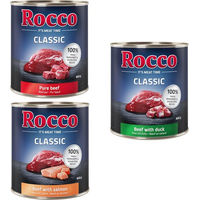 Produktbild von Rocco Classic Probiermix Hund Adult Stückchen in Sauce Rind Lachs und Ente Getreidefrei 6 x 800 g - 6 x 800 g