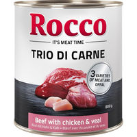 Produktbild von Rocco Classic Trio di Carne Hundefutter Adult Stückchen in Sauce Rind Huhn Kalb Getreidefrei 6 x 800 g - 6 x 800 g