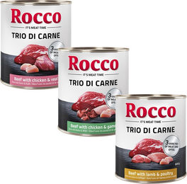 Produktbild von Rocco Classic Trio di Carne Hundefutter Mixpaket mit Rind und Geflügel Stückchen in Sauce getreidefrei 6 x 800 g - 6 x 800 g