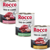 Produktbild von Rocco Classic Trio di Carne Hundefutter Mixpaket mit Rind und Geflügel Stückchen in Sauce getreidefrei 6 x 800 g - 6 x 800 g