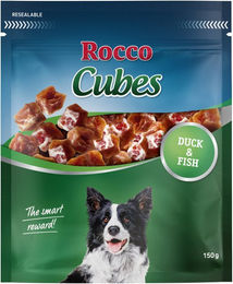 Produktbild von Rocco Cubes Belohnungssnack Hund Ente und Kabeljau mit hohem Fleischanteil 12 x 150 g - 4 x 150 g