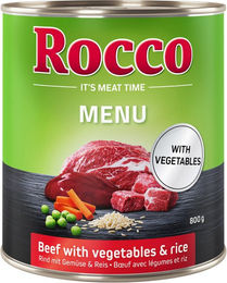 Produktbild von Rocco Hund Menü Adult Rind mit Gemüse und Reis Stückchen in Sauce 24 x 800 g - 24 x 800 g