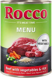 Produktbild von Rocco Hund Menü Adult Rind mit Gemüse und Reis Stückchen in Sauce 6 x 400 g - 24 x 400 g