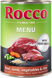 Produktbild von Rocco Hund Menü Adult Rind mit Lamm, Gemüse und Reis Stückchen in Sauce 24 x 400 g - 24 x 400 g