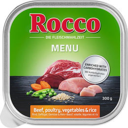 Produktbild von Rocco Hundefutter Adult Rind mit Geflügel Gemüse und Reis 9 x 300g Schale mit hohem Fleischanteil - 9 x 300 g