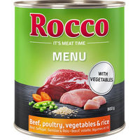Produktbild von Rocco Hundefutter Adult Sparpaket 24 x 800 g Rind mit Geflügel Gemüse und Reis Stückchen in Sauce mit hohem Fleischanteil - 24 x 800 g
