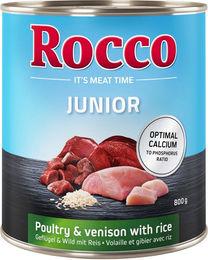 Produktbild von Rocco Junior Hundefutter Geflügel mit Wild und Reis ohne Farb- und Aromastoffe 6 x 800 g
