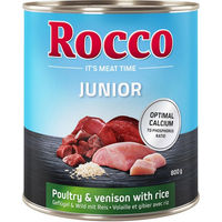 Produktbild von Rocco Junior Hundefutter Geflügel mit Wild und Reis ohne Farb- und Aromastoffe 6 x 800 g