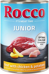 Produktbild von Rocco Junior Hundefutter Rind mit Huhn und Kartoffeln 24 x 400 g ohne Farb- und Aromastoffe - 24 x 400 g