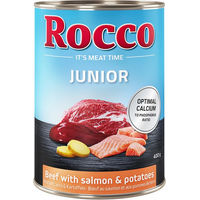 Produktbild von Rocco Junior Hundefutter Rind mit Lachs und Kartoffeln 6 x 400 g ohne Farb- und Aromastoffe