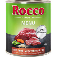 Produktbild von Rocco Menü Hundefutter Adult Rind mit Lamm Gemüse und Reis Stückchen in Sauce 24 x 800 g - 24 x 800 g