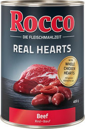 Produktbild von Rocco Real Hearts Hundefutter Adult Rind mit ganzen Hühnerherzen in Sauce, getreidefrei, 400 g Dose - 400 g