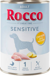 Produktbild von Rocco Sensitive Hundefutter Adult Huhn mit Kartoffeln Stückchen in Sauce 6 x 400 g