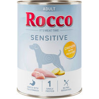 Produktbild von Rocco Sensitive Hundefutter Adult Huhn mit Kartoffeln Stückchen in Sauce 6 x 400 g