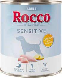 Produktbild von Rocco Sensitive Hundefutter Adult Huhn mit Kartoffeln Stückchen in Sauce 6 x 800 g